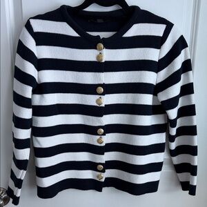 Striped navy and White Cardigan with Gold Buttons